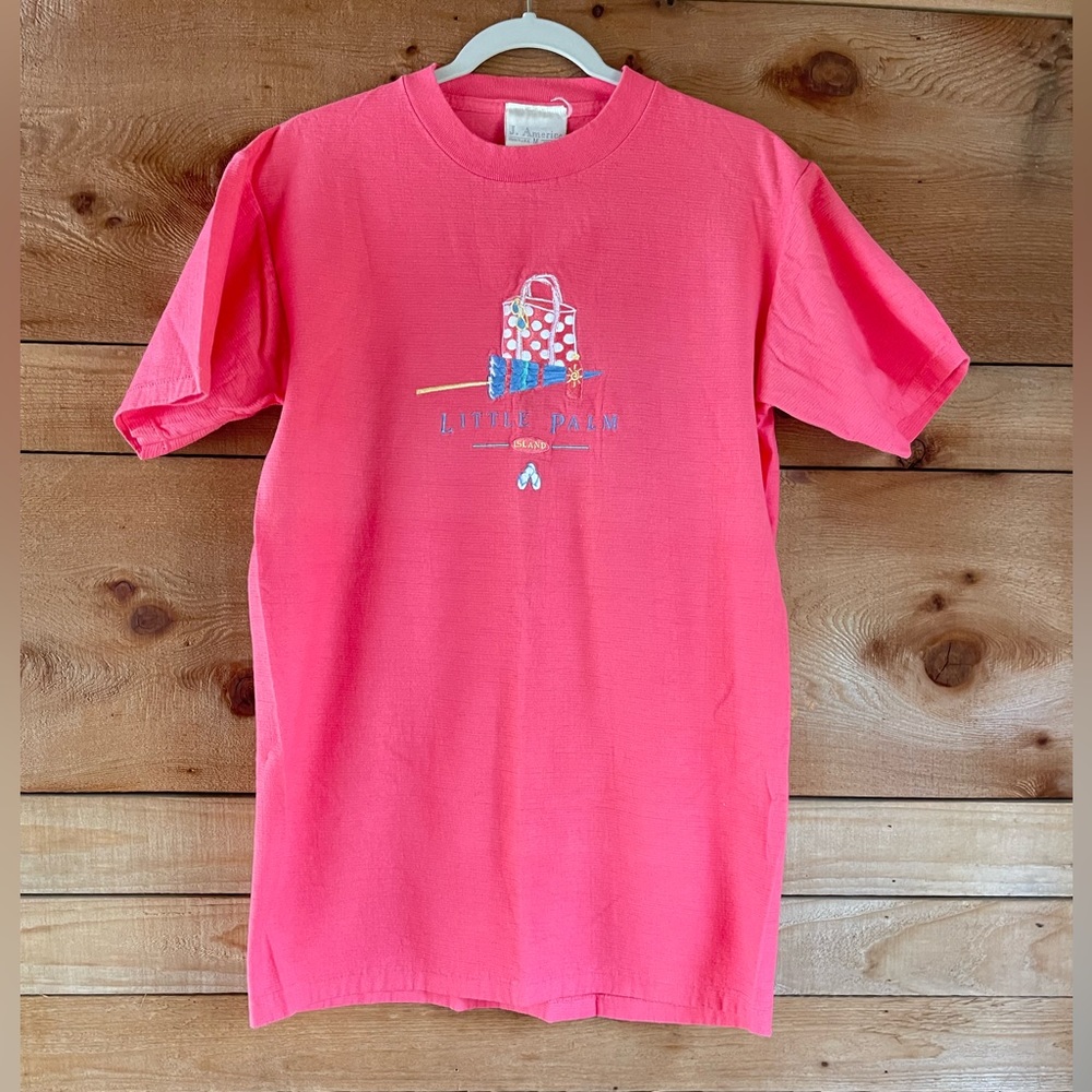 Vintage 90s Pink Little Palm Island T-shirt J America Ribbed Cotton